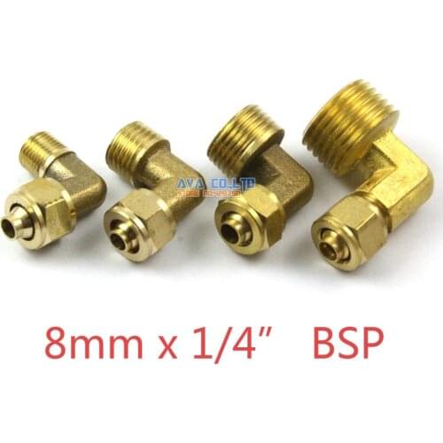 10 Pieces 8mm x 1/4" BSP Brass Elbow Pneumatic Pipe Hose Quick Coupler Connector Coupling Fitting
