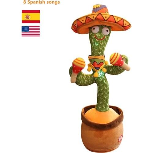 Hot 32cm Electronic The Plush Dancing Cactus Toy with Spain Song 60 English Songs Luminous Early Childhood Education Toy Gifts