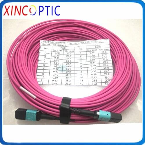 MPO Female OM4 Fiber Optic Patch Cord,MPO/F-MPO/F-12C-3.0-OM4-20M-LSZH-Pink-B Type, MPO Female 1M 2M 3M 5M 10M 20M Fiber Jumper