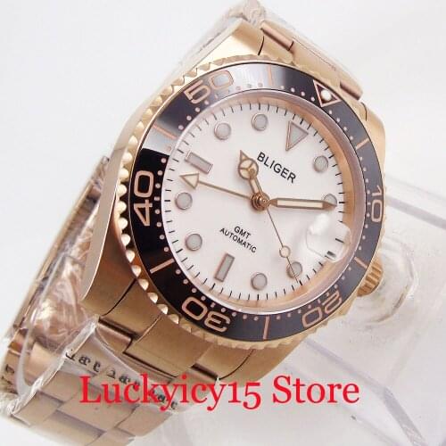 BLIGER Rose Gold Self Winding Men Wristwatch Sapphire Glass MIYOTA Movement White Dial Deployment Clasp