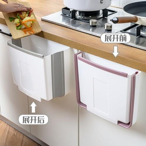 Wall-mounted Foldable Kitchen Trash Can Kitchen Cabinet Trash Door Hanging Trash Can Car Trash Can Toilet Garbage Waste Storag