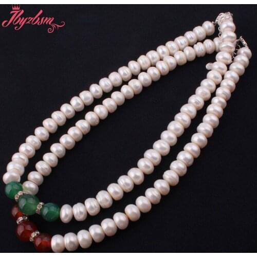 6x10mm Freshwater Pearl 10-12mm Round Onyx Natural Stone Beads Fashion For Women Christmas Gift Necklace 15-17"Adjustable Size