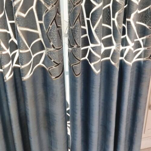Nordic Light Luxury Geometric Blackout Curtains for Living Room Bedroom Modern Blue Coffee Hollow Jacquard Curtain Custom