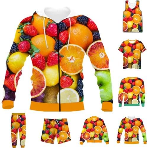 New Funny 3D Full Print Fruit T-shirt/Sweatshirt/Zip Hoodies/Thin Jacket/Pants Four Seasons Casual Suit V51