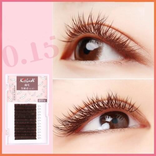 Flat Eyelash Extensions Individual Mink lash 0.15 Softer Ellipse Flat Lash Split Tips Ligher Volume light brown eye lash cilios