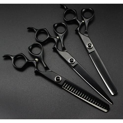 Professional Japan 440c 7 inch black gem Pet dog grooming hair scissors Cutting Barber dog Thinning shears Hairdressing Scissors
