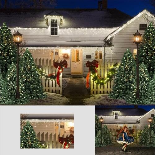 Christmas House Photographic Background ChristmasTree Street Light Photography Backdrop Night Family Party Backdrops