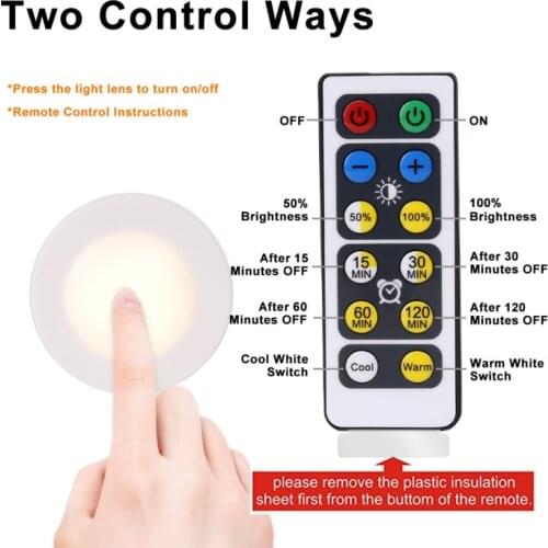 LED Cabinet Light White+Warm Light Color Remote Control Wireless Dimmable LED Night Lamps Battery Light For Closet Kitchen Stair