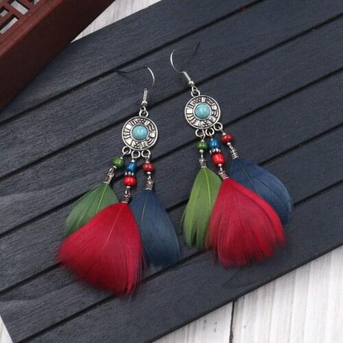 BTWGL 2019 Vintage Ethnic Long Feather Tassel Ladies Earrings Bohemian Style Earrings Ladies Jewelry Gifts