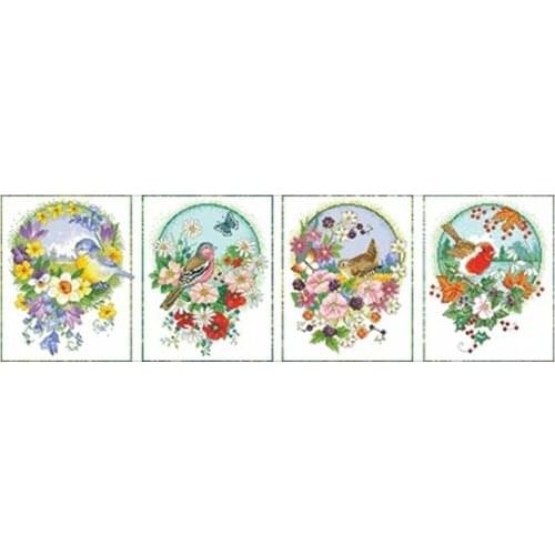 Four Seasons Bird animals patterns Counted Cross Stitch 11CT 14CT DIY Cross Stitch Kits Embroidery Needlework Sets home decor
