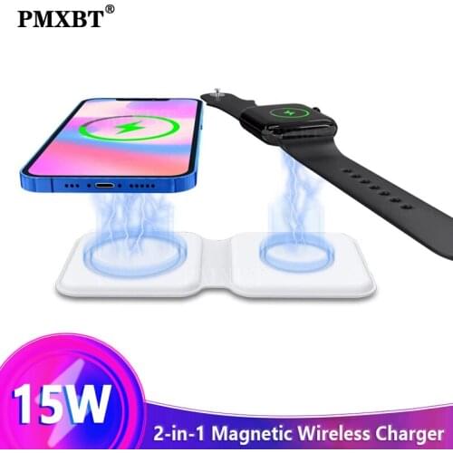 2 in 1 For Mag Safe Duo Charger Folding Magnetic Wireless Dual-Charge For iPhone 12 Pro Max/12 Mini IWatch Airpods Fast Charging