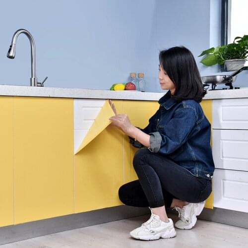 Yellow Cabinet Stickers Thickened Self Adhesive Film Wallpaper Furniture Renovation Stickers Kitchen Waterproof 3D Sticker Films