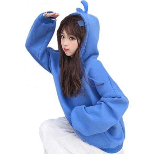 Women Cartoon Hood Long Sleeve Solid Color Hoodie Autumn Winter Plush Sweatshirt