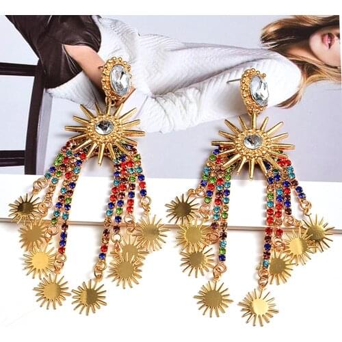 Bohemian Handmade Crystal Long Tassel Earrings Women Rhinestone Multicolored Statement Drop Dangle Earring Vintage Jewelry
