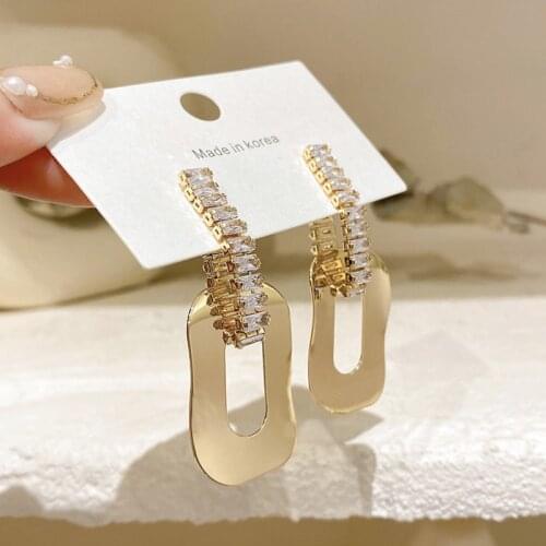 VSnow Luxury Square Hollow Geometrical Dangle Earring for Women Exaggerated Cubic Zircon Gold Metal Earring Jewelry Pendientes