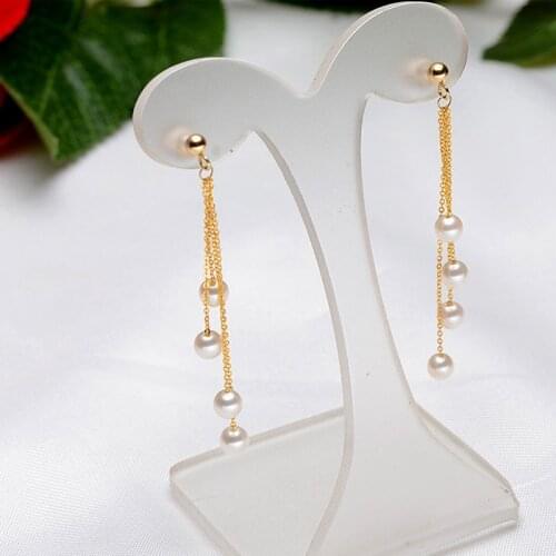 Sinya 18k gold beads earring with natural round pearls tassel drop earring in Au750 gold for Women girls Mum DIY wear 2019 News