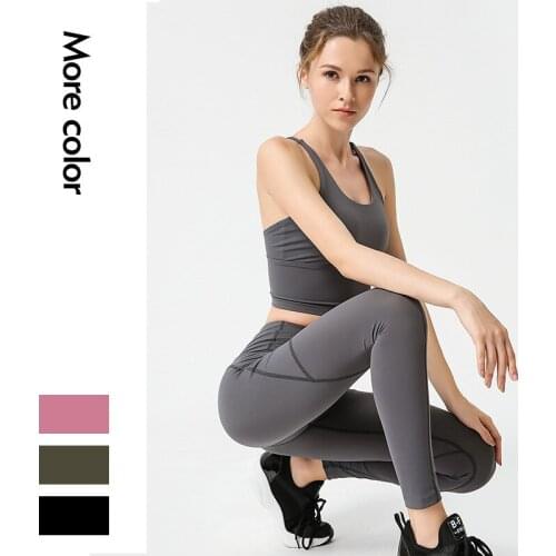 Women Seamless Workout Yoga Set Fitness Sports Suits GYM Cloth Breathable Solid Vest +Leggings Pants High Waist Running Pants