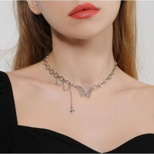 Hollow Ins Korean Sweet Butterfly Choker Necklace Statement Girlfriend Gift Cute Bicolor Chain Necklace Jewelry Collier Femme