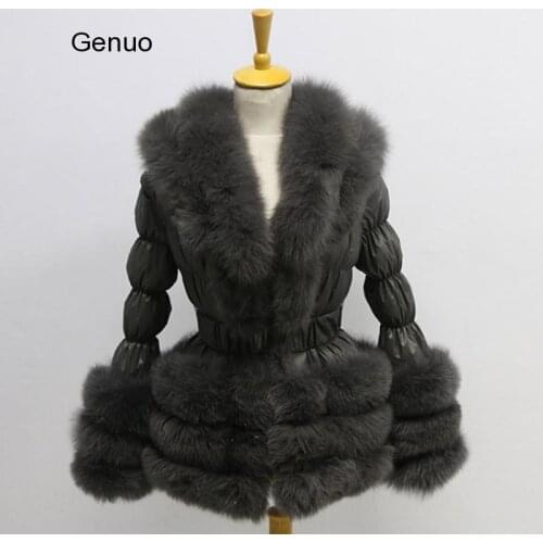 Women Furry Overcoat Winter Jacket Faux Fur Collar White Duck Down Abrigos Mujer Windproof Hooded Coat New Outwear Femme Parka