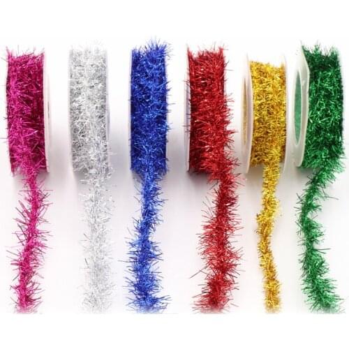 Gold Silver Wire Garland Tinsel Hanging Rattan Christmas Tree Ornament Decoration Xmas Wedding Birthday Party Colorful Ribbon