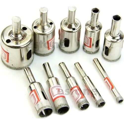 10Pcs Diamond Coated Core Hole Saw Drill Bit Set Tools For Glass Tiles Marble