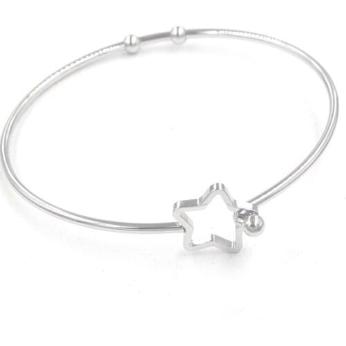 100% Stainless Steel Pentagram Bangle Metal Adjustable Expandable Open Cuff Bangle DIY Bracelets 60mm Wholesale 10pcs