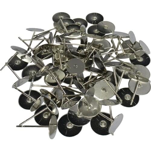 100pcs 8mm Blank Pad Stud Earring Post Setting Pin Jewelry DIY Making-6 Colors