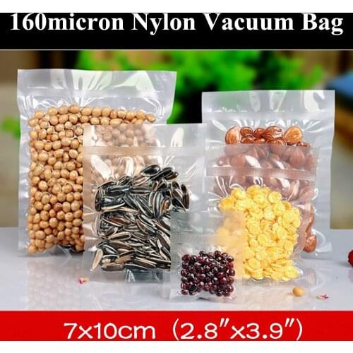 100pcs 7x10cm (2.8"x3.9") 3 Sides Sealing Nylon Plastic Storage Bag Heat Sealed Vacuum Plastic Pouch Open Top Food Vacuum Bag