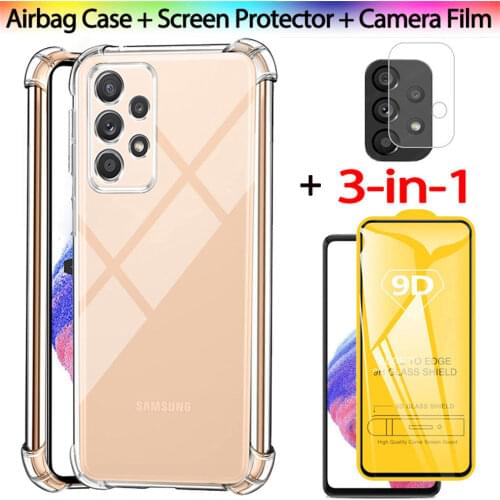 3-in-1, glass + case for samsung galaxy a32 clear shockproof silicone cover a32 4g samsung a32 5g phone cases samsung a 32 case