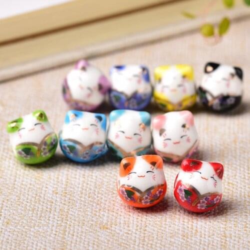 Fortune Cat 16x14mm Ceramic Porcelain Loose Beads for Jewelry Making DIY Crafts Findings