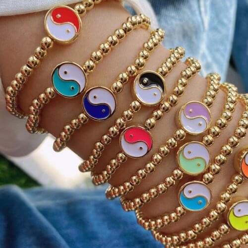 8Pcs Handmade Gold Bead With Charm Enamel Spacer Tai Ji Yinyang Bracelets Jewelry For Women Fashion Party Gift