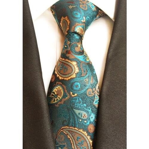8cm Men Designer Ties Luxury Formal Necktie Peacock Blue with Golden Paisley Gravata for Wedding