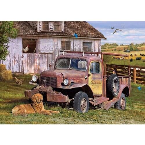 5D DIY diamond painting Rural Landscape Dog and truck Full Drill Embroidery Cross Stitch Mosaic Craft Home Decor Christmas Gifts