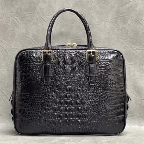 Authentic Crocodile Scales Skin Businessmen Office Briefcase Bag Genuine Alligator Leather Zipper Closure Male Large Handbag