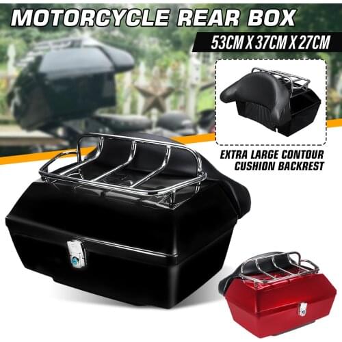 48L Universal Motorcycle Trunk Rear Storage Box Tail Luggage Trunk Case Toolbox w/Backrest Pad Scooter Motorbike