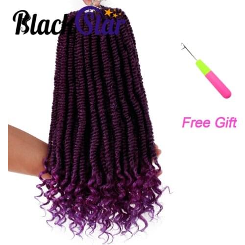 Black Star Pre Looped Braid Crochet Braiding Synthetic Crochet Hair Extension 16inch Pre-twisted Passion Twist Hair