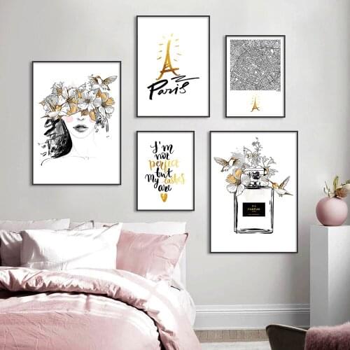 Decoration Prints Fashion Poster Quote Paris Maps Flower Women Perfume For Girl Room Canvas Home Decor Painting Wall Picture Art