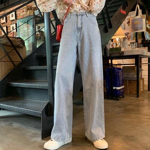 Summer Autumn Japanese Style Loose Light Blue Casual Wide Leg Jeans Women High Waist Straight Pants Loose Denim Jean Thin Woman