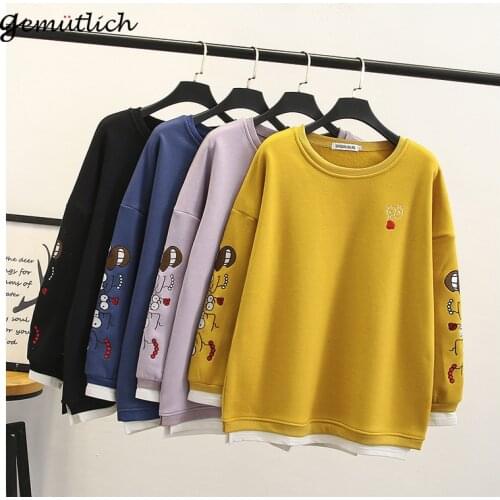 GEMUTLICH Plus Size Women Loose Hoodie Cartoon Pullover O-Neck Collar Thick Top Sweatshirts XL-4XL