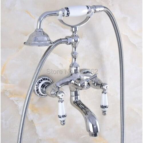 Chrome Brass Bathroom Tub Faucet W/Hand Shower Sprayer Clawfoot Mixer Tap Wall Mounted Ltf848
