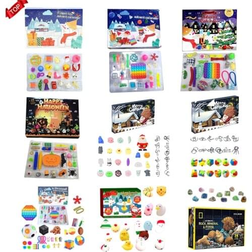 Fidget Toys 24 Days Christmas Advent Calendar Blind Box Antistress Toy Squishy Simple Dimple For Kids Surprise Christmas Gift