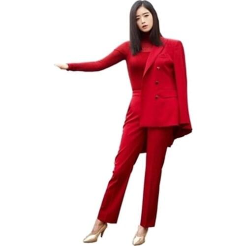Red Women Pant Suits Spring and autumn New High end red suit womens fashion small suit jacket two-piece Suits Women