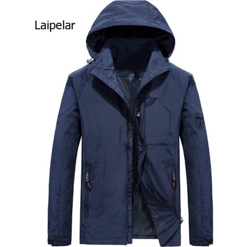 Water Resistance Jacket Men Solid Color with Detachable Hat Bomber Jacket for Men Polyester Spring and Autumn