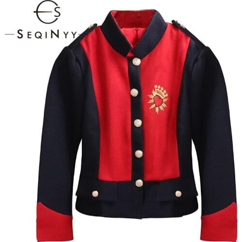 SEQINYY Short Jacket 2020 Autumn Winter New Fashion Design Letters Embroidery Long Sleeve Red Black Top Women