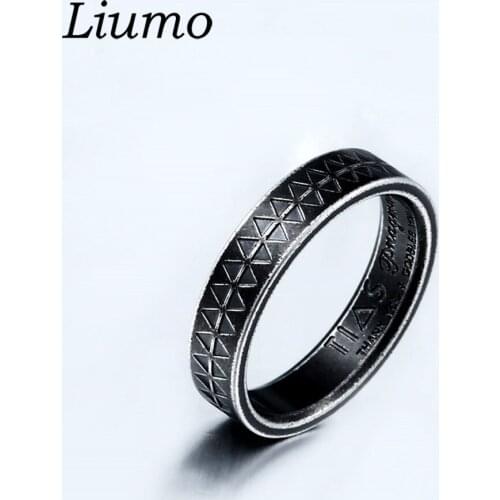 Liumo Fashion Punk Style Black Color Rhombus Pattern Women Men 316L Stainless Steel Rings Lr987