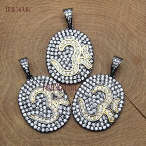 Copper Charm Mantra Yoga Jewelry Clear Czech Zircon Beads Pave Micro Gunmetal Oval Shaped Pendant 25*21 mm PM9188