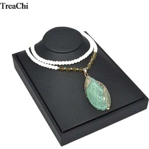 Fashion Necklace Jewelry Display Bust Holder Horizontal Black PU Pendant Pearl Chain Mannequin Bust Stand