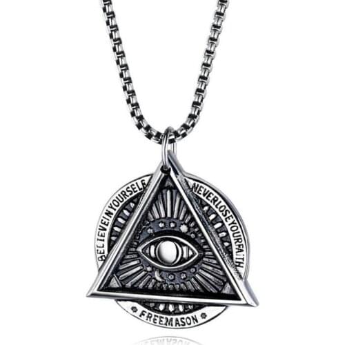 Stainless Steel Vintage Evil Eyes Triangle Pendant Necklace Free Mason Necklace Jewelry Gift For Him with Chain