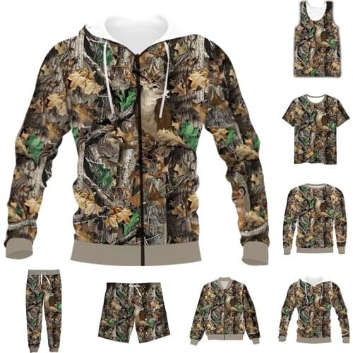 New Fashion 3D Full Print Hunting Camo T-shirt/Sweatshirt/Zip Hoodies/Thin Jacket/Pants Four Seasons Casual Suit V12