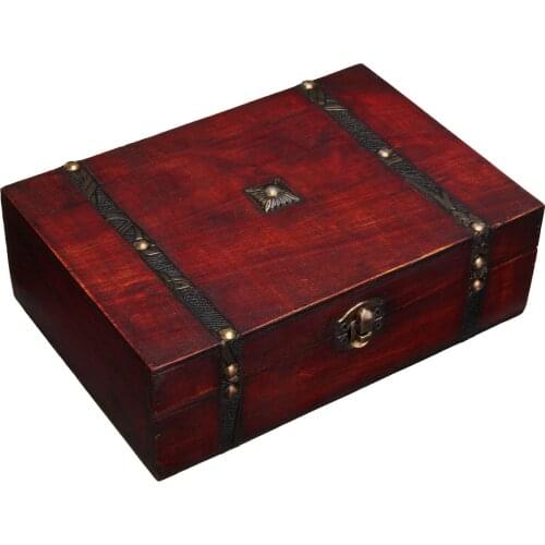 New Retro Lockable Box Holder Jewelry Box Storage Case Vintage Wooden Storage Box Photography Props Gifts Cases 23X16X7.5cm